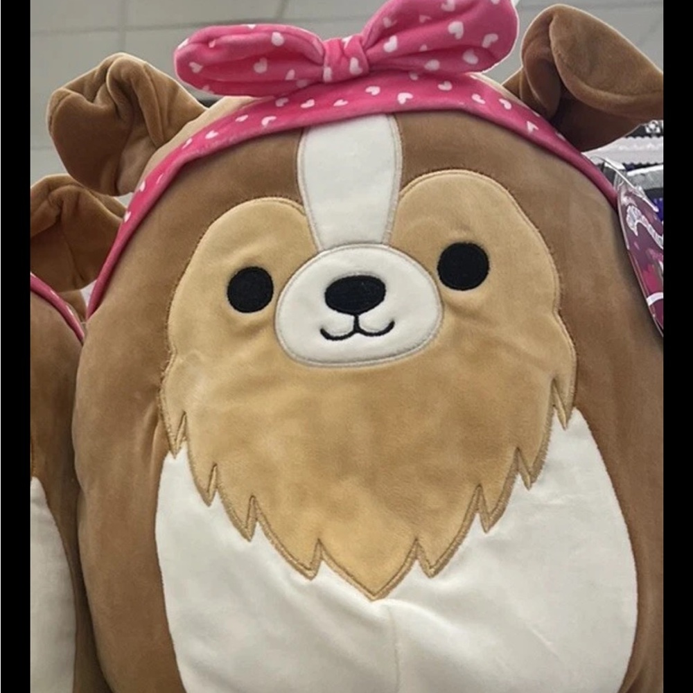 11” Andres the Sheltie Dog Squishmallow Plush Stuffed Toy With Pink Bandana NWT
